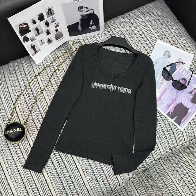 强烈推荐 25年早秋系列 Alex*新款烫钻字母长袖T恤 三色Sml跑量