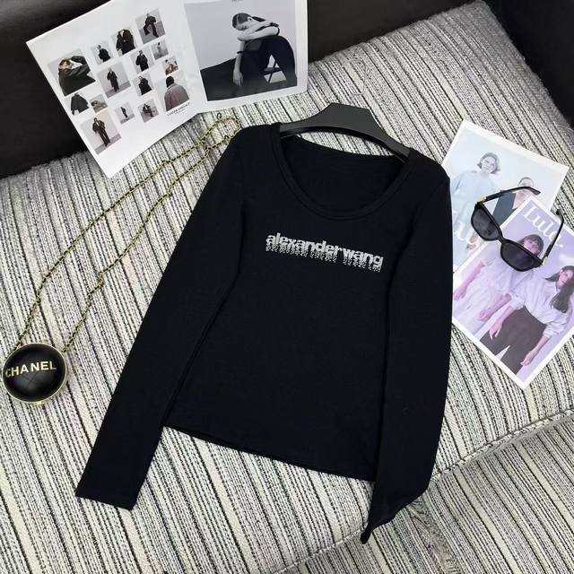 强烈推荐 25年早秋系列 Alex*新款烫钻字母长袖T恤 三色Sml跑量