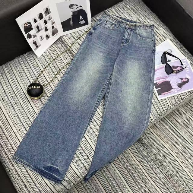 强烈推荐 25年早秋系列 Alex*新款烫钻字母印花Logo牛仔直筒裤 洗水颜色好看 Smlxl