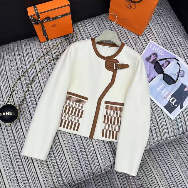 强烈推荐 25年早秋冬系列 Her*新款拼接羊皮双面毛呢羊绒外套 百分百山羊绒 绵羊皮 重工刺绣口袋 高端品质 Yb1:1 三色Sml