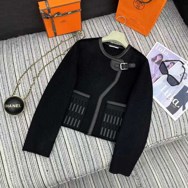 强烈推荐 25年早秋冬系列 Her*新款拼接羊皮双面毛呢羊绒外套 百分百山羊绒 绵羊皮 重工刺绣口袋 高端品质 Yb1:1 三色Sml