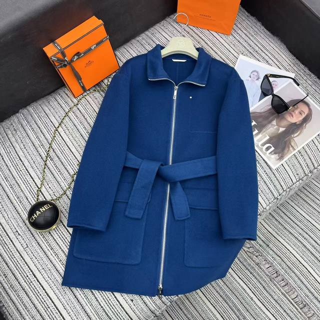 强烈推荐 25年早秋冬系列 Her*新款双面羊绒中长款大衣外套 腰间系腰带 简约大气 高端品质 三色Sml