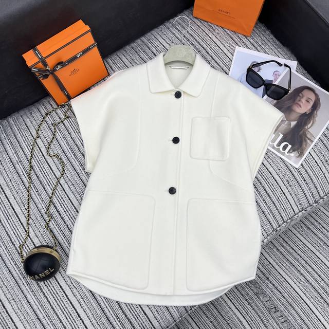 强烈推荐 25年早秋冬系列 Her*新款中长款双面羊绒翻领马甲外套 宽松版 知性简约大气 三色Sml