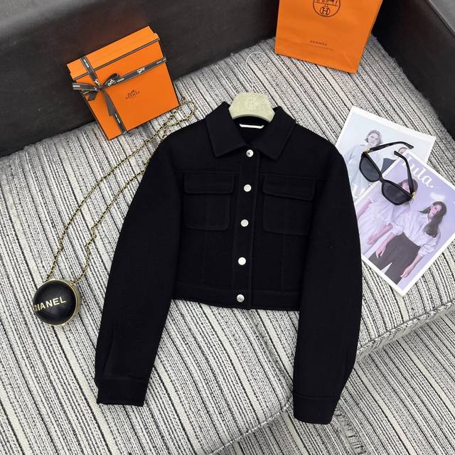 强烈推荐 25年早秋冬系列 Her*新款翻领牛仔款式双面羊绒夹克外套 简约大气 百分百羊绒 高端品质 Yb1:1定制 4色三码