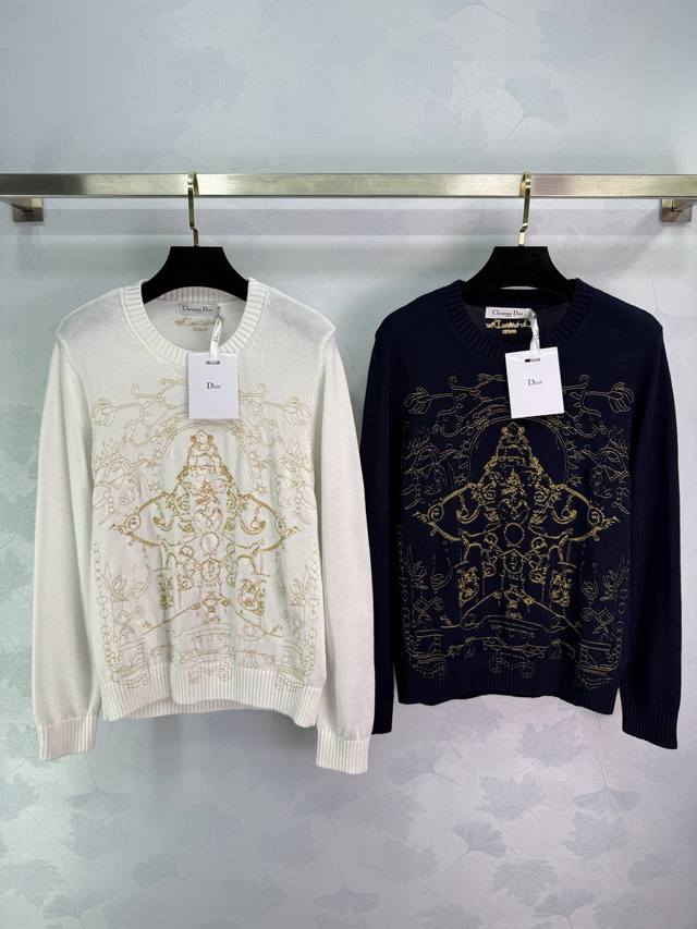 Dio* 25经典五角星刺绣毛衣！质量超赞！融合星星刺绣工艺超美。白富美必入！奢华高级单品，经典圆领百搭版型气质优雅减龄少女风 2色3码Sml。T226B.