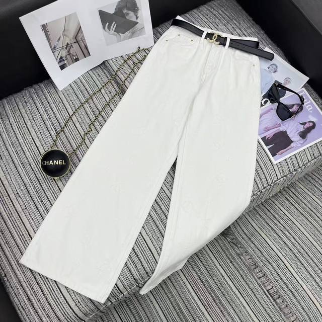 强烈推荐 25年早秋系列 Cha*新款双C Logo提花牛仔直筒裤 搭配定制皮腰带 两色Sml .