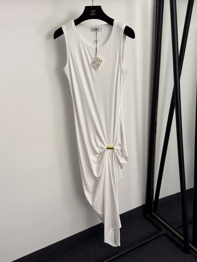 款号20256908 Loew*新款 Logo金属圈装饰 皱褶设计无袖背心连衣裙，白色，咖色，黑色，灰色，S-Xl， M码：胸围78，长128；重量：0.285