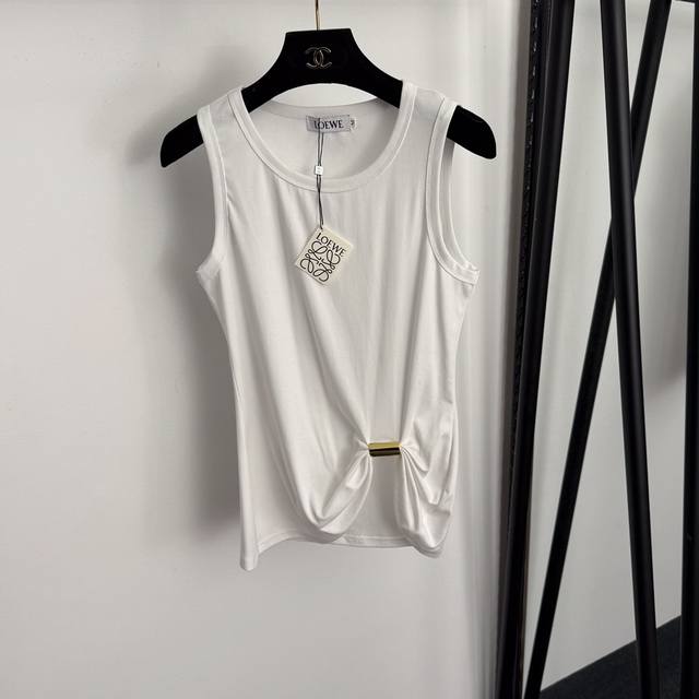 款号20256904 Loew*新款 Logo金属圈装饰皱褶设计修身纯棉背心，白色，深咖色，灰色，黑色，S-Xl， M码：胸围78，长59；重量：0.130Kg