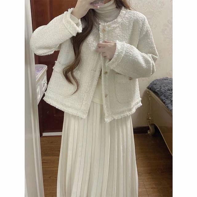 小香风外套女2025秋冬新款韩版宽松加厚名媛气质流苏针织开衫上衣 Sml