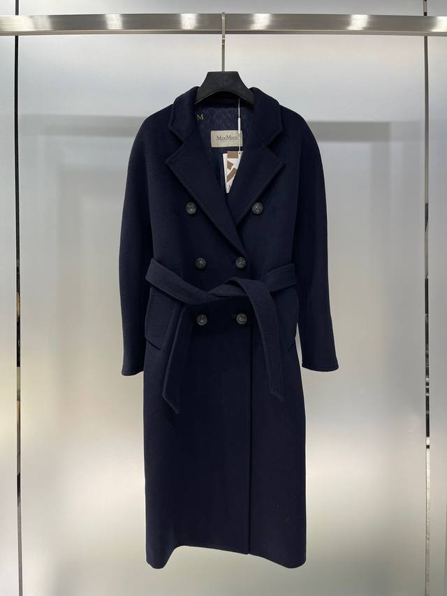 独家首发高端原单品质 Maxma* 秋冬新款 101801 经典内里提花字母刺绣Logo标 双排扣长款外套大衣 包含羊毛含量70% 30粘纤面料 有配防尘袋 S