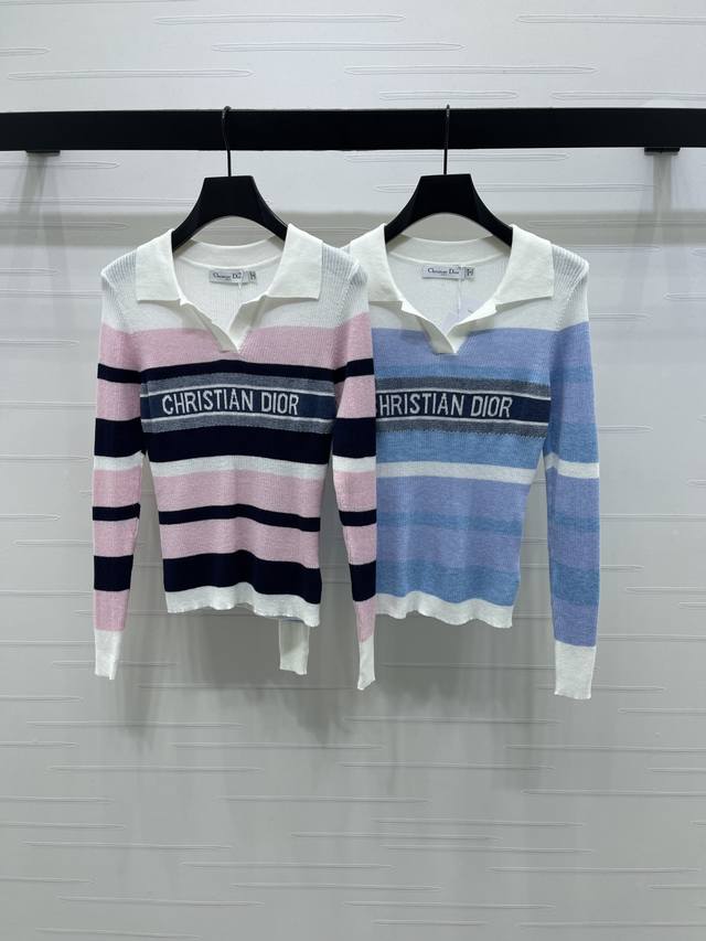 上新原单高端品质 Dio* 2025秋冬最新系列！撞色条纹字母翻领针织长袖！定制羊毛纱线织造 质感高级 舒适柔软 翻领针织长袖剪裁 密实针织细腻凸显品牌质感 领