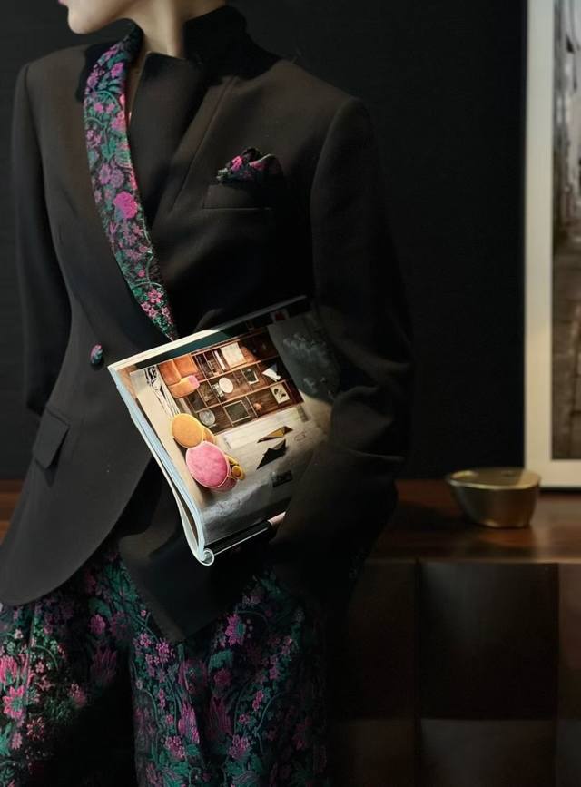 套装 秋冬爆款高级感提花撞色西装外套提花阔腿裤套装，Smlxl