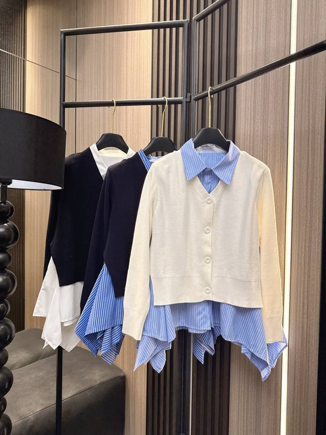 Sacai 2025秋冬新款 一件打破常规的Sacai假两件上衣！不规则下摆解构开叉设计让基础款秒变秀场款，慵懒长袖藏肉显瘦，拼接细节暗藏心机 三个色Sml