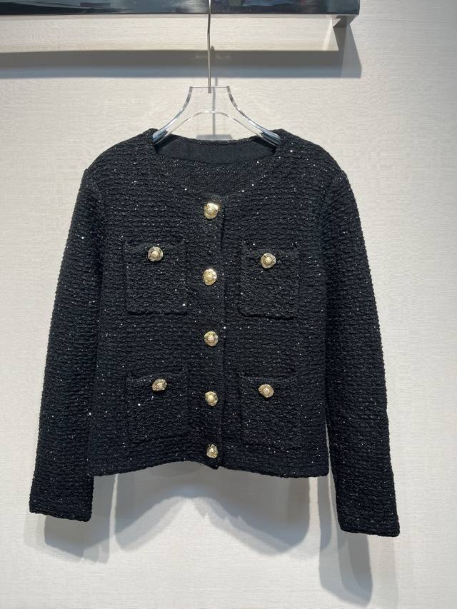 2025秋冬新款 口袋金扣粗花呢外套 千金风 Size: Sml
