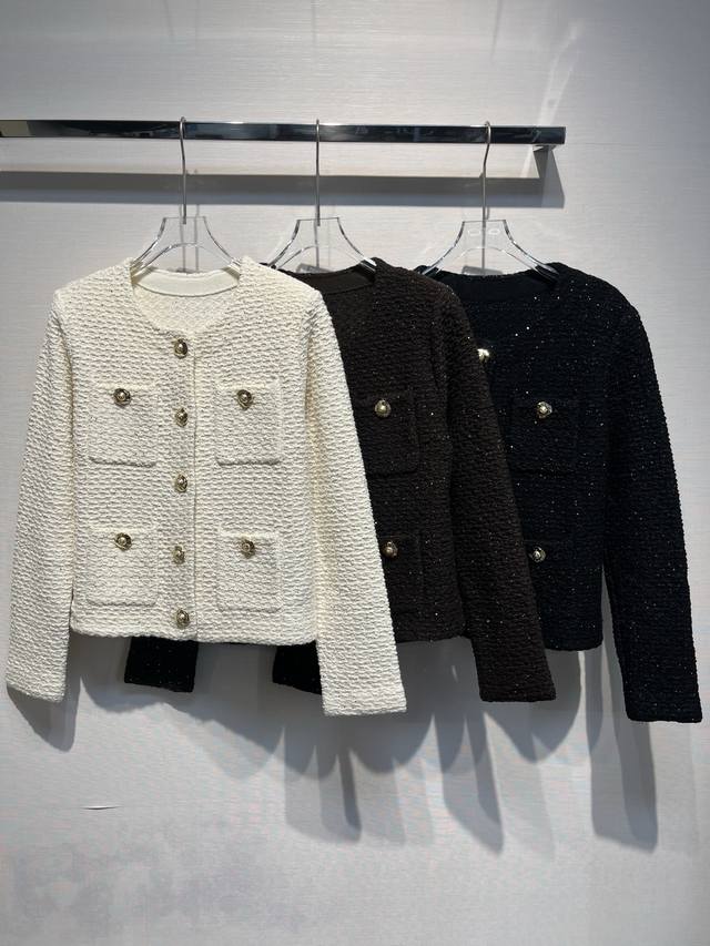 2025秋冬新款 口袋金扣粗花呢外套 千金风 Size: Sml