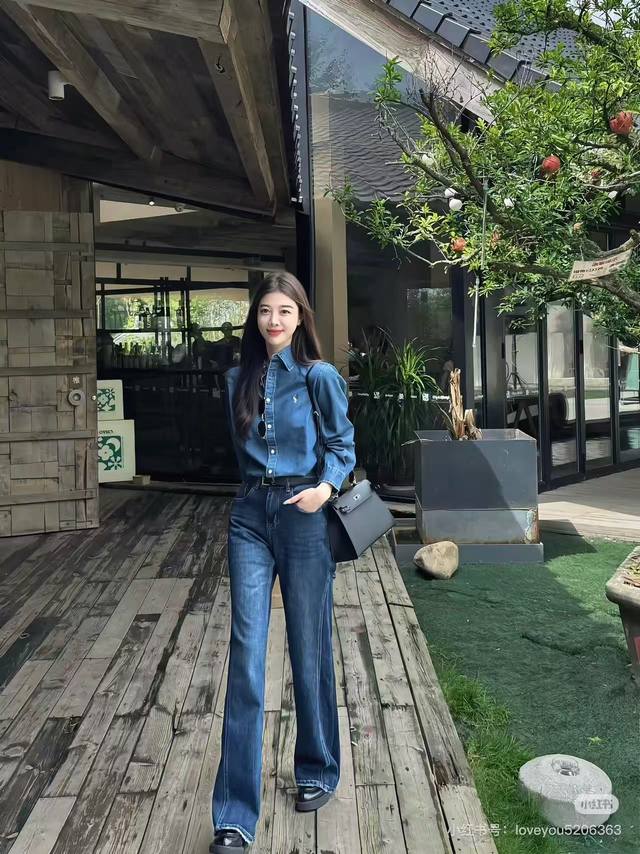 美式复古牛仔棉小马刺绣衬衫 “女性的力量”自信洒脱！一色三码Sml 面料:100%棉