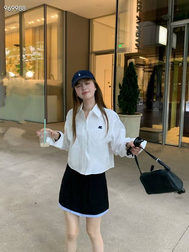 2025早秋新款简约格子时尚Logo短款休闲衬衫 两色三码Sml 面料:棉