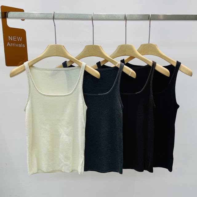 新款 花边吊带 法式方U领干爽凉感吊带针织背心上衣Sml