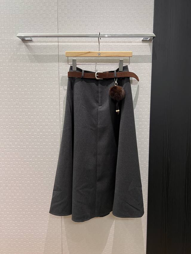 新款小毛球腰带装饰 极简A字半裙 长裙 简单休闲 减龄百搭 黑色深蓝深灰 S-Xl