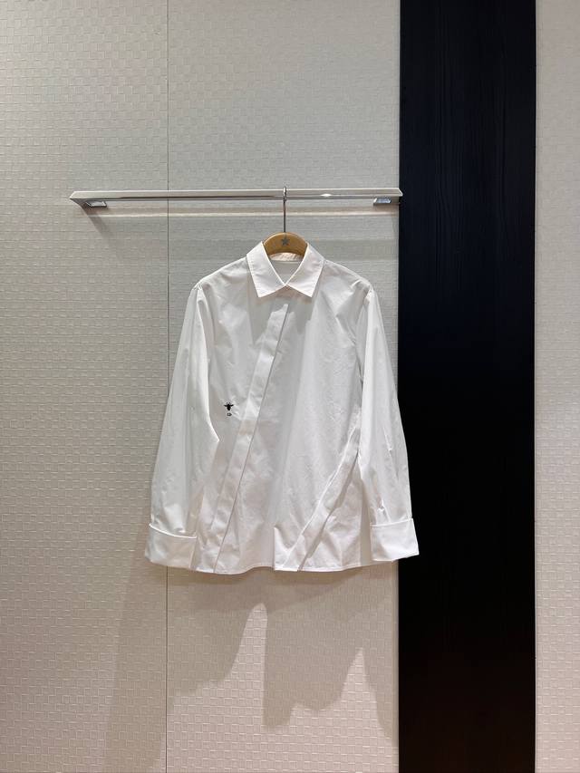 新款推荐刘雨昕 李惠利同款 不规则扣子拼接衬衣 刺绣小蜜蜂 宽松休闲 度假百搭 黑色白色 Sml