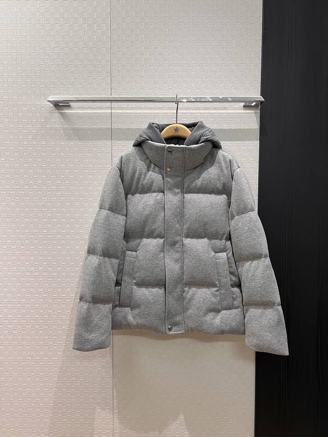 新款Lp麻花纹针织连帽立领羊毛宽松羽绒服外套 面包服 针织帽可拆卸 羊毛面料 鹅绒保暖 宽松百搭90羽绒10羽毛 五金配件开模 男女可穿 灰色燕麦色 48-56