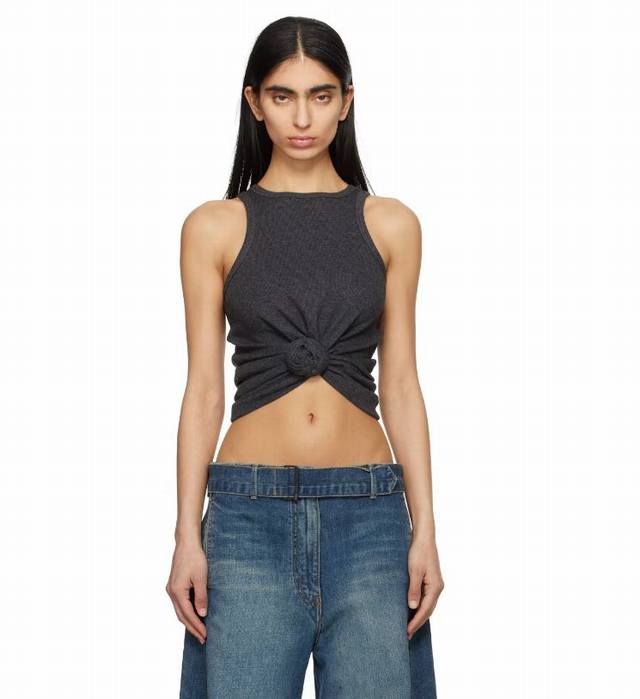 Magda 打结纽花螺纹背心！棉 两色 Sml