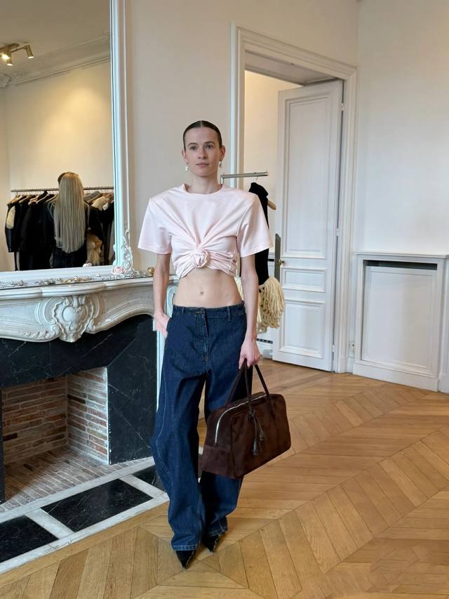 打结纽花螺纹T恤！棉 新色 Sml