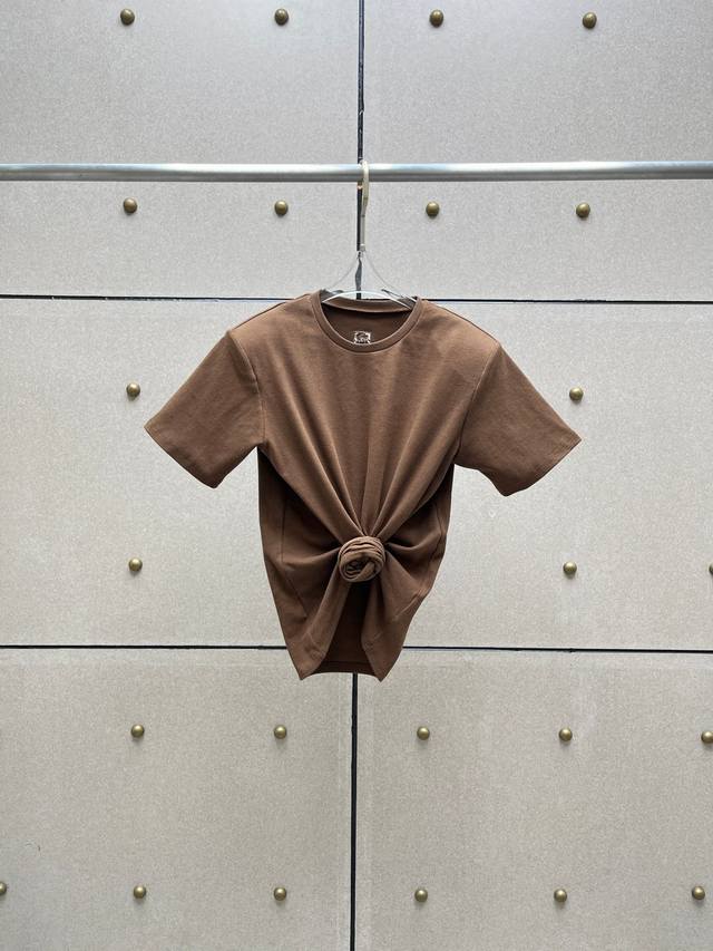 Magda打结纽花螺纹T恤！棉 咖啡色 Sml