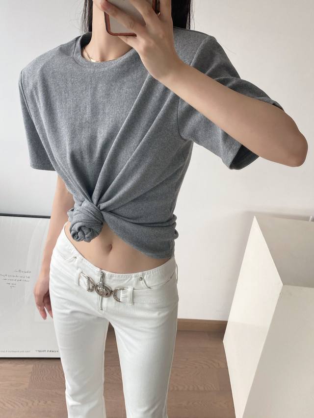 新 Magda*打结纽花螺纹T恤！棉 Sml