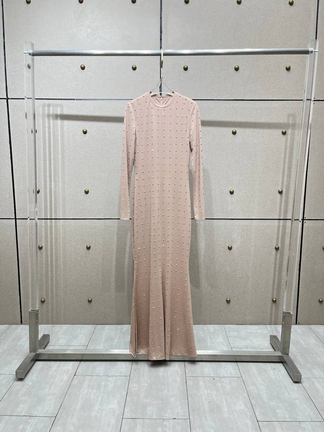 圆领烫钻连衣裙！黑色 肤色 Sml