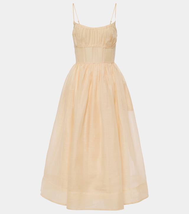 亚麻收褶连衣裙！亚麻 Sml