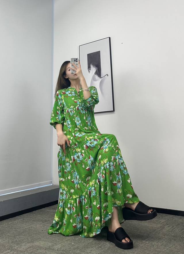印花宽松长裙！黏胶纤维 活性印花 Sml