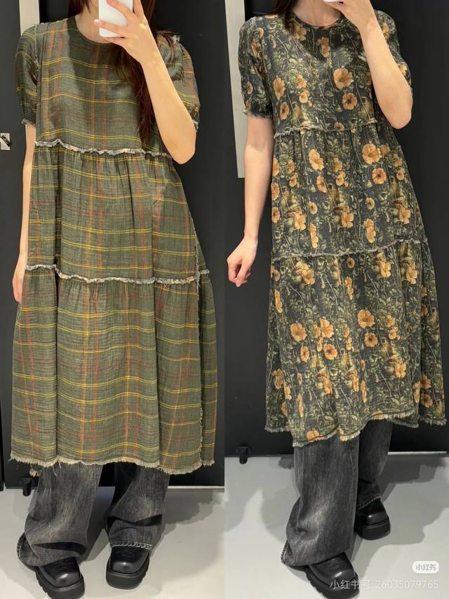 两面穿宽松印花连衣裙！棉 Sml