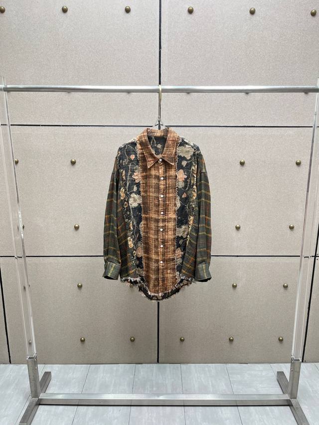 双面印花拼块洗水毛须上衣！棉 Sml