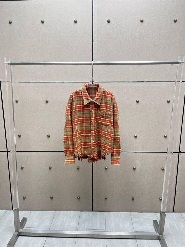 定制多彩格子面料洗旧衬衫！棉 Sml