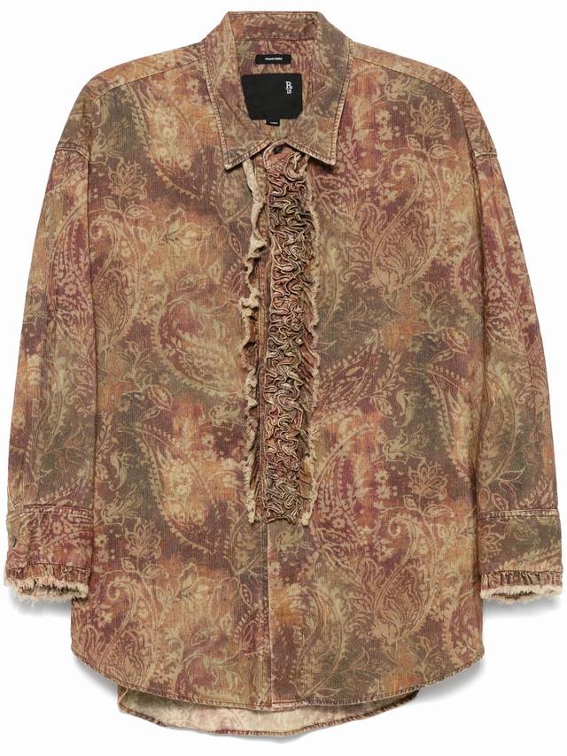 13 印花条绒木耳边衬衫！棉 活性印花 洗水做旧，柔软舒适！Sml