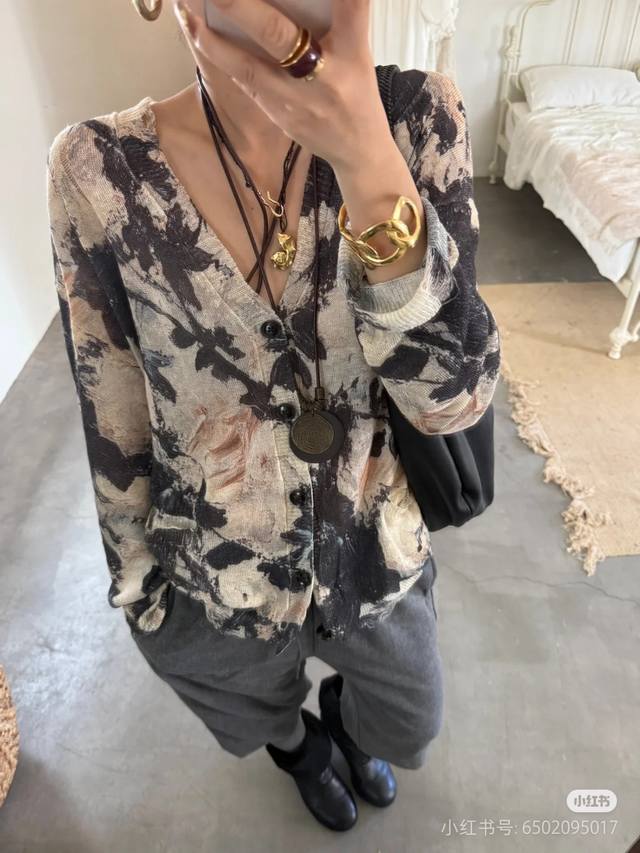 勾破印花亚麻针织开衫！100%亚麻 Sml