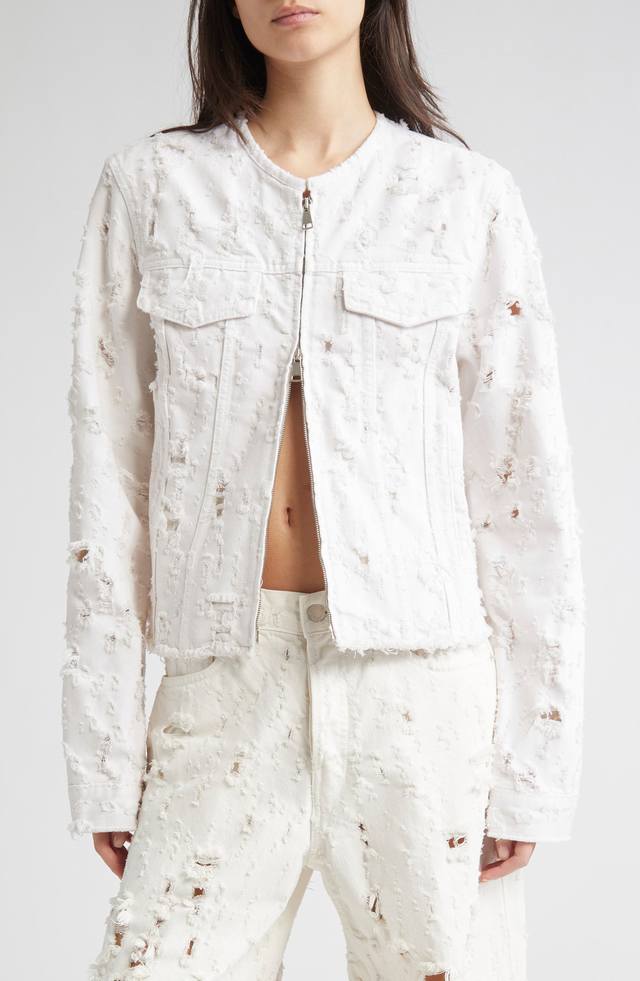 重工效洗破破拉链牛仔外套！棉 Sml
