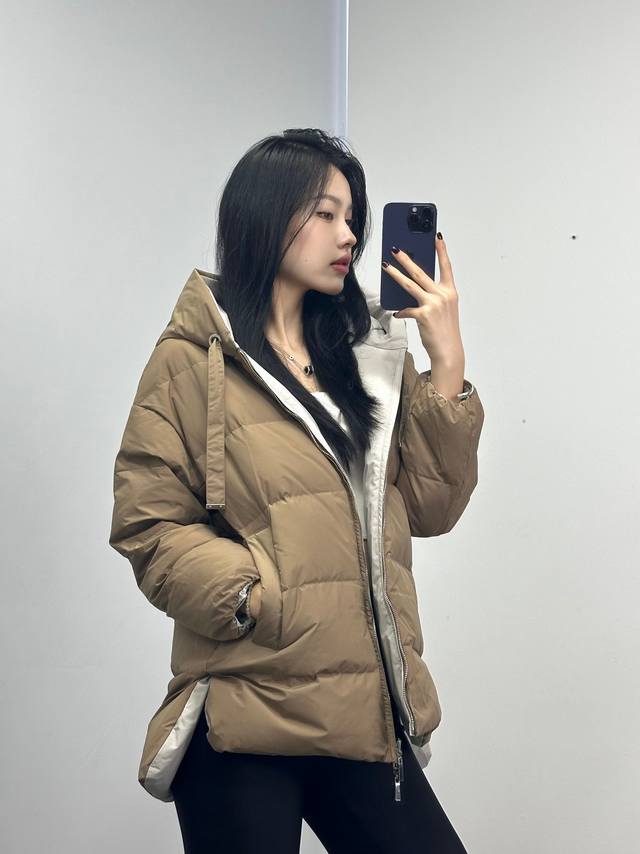 Max 刺绣双面撞色羽绒服！双面穿 银灰咖啡色 字母刺绣 填充白鸭绒 Sml