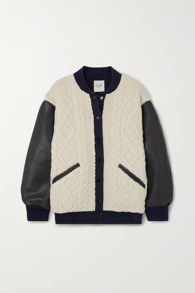 皮革拼接羊毛针织羽绒服！填充白鸭绒 Sml