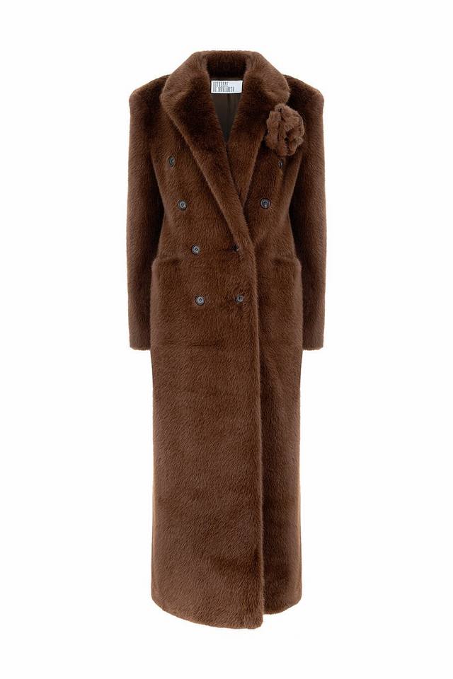 胸花皮草大衣！顺滑纤维毛绒面料，触感细腻柔滑。Sml