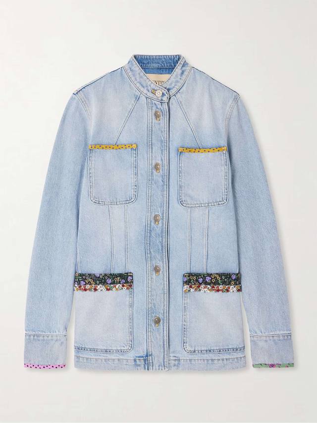 印花拼布手工钉珠牛仔外套！棉 Sml