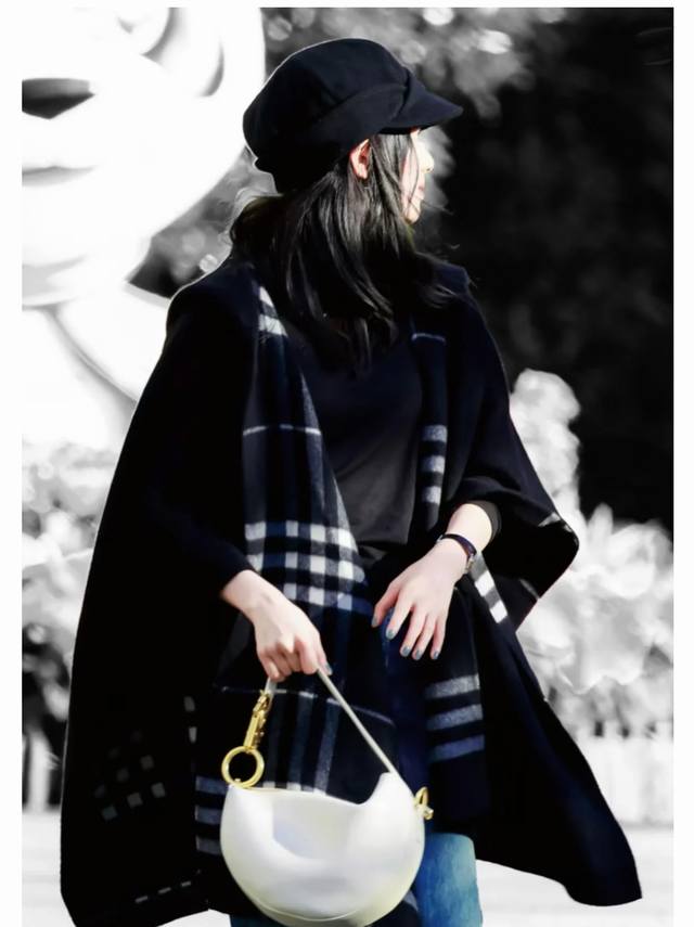 25新款张倩仪同款，刺绣张婧仪同款斗篷 冬季连帽格纹斗篷.双面可用均码