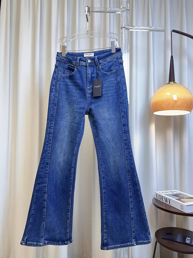 加绒款！Ys*新款拼接修身微喇牛仔裤 加绒裤 定制加绒弹力牛仔面面料 高弹柔软 亲肤保暖 版型显瘦气质 洋气时尚 女神必备单品 蓝色 原色 Smlxl