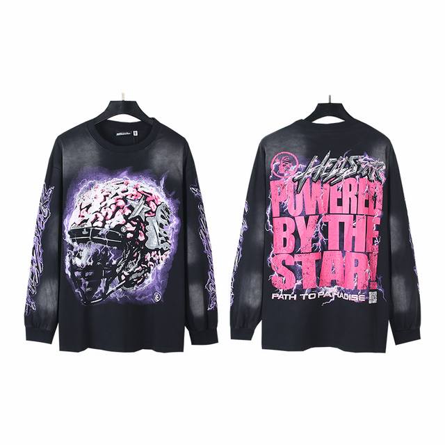 651# 实拍 Hellstar 地狱之星美潮做旧洗水纯棉宽松打底长袖T恤长T 面料：270克32支精棉双纱纯棉 颜色：黑色 码数：S M L Xl