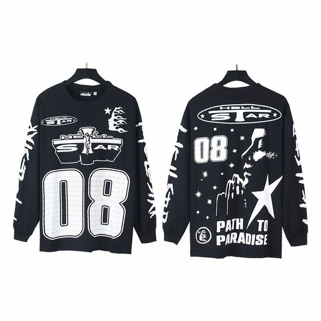 561# 实拍 Hellstar 地狱之星美潮高街纯棉宽松打底长袖T恤长T 面料：270克32支精棉双纱纯棉 颜色：黑色 码数：S M L Xl