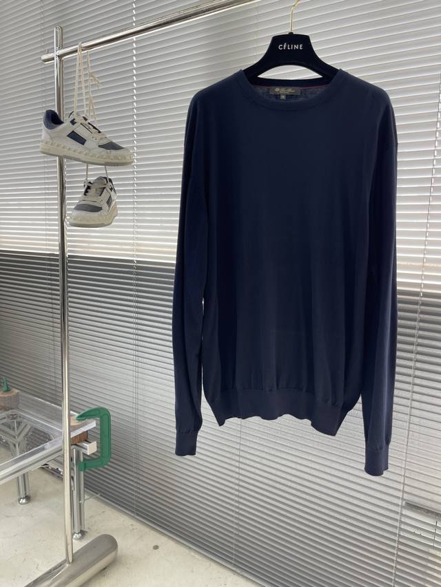 Loro Piana 25Fw新款纯色圆领棉质针织衫 男款 海军蓝 码数：48.50.52.54 衣长
