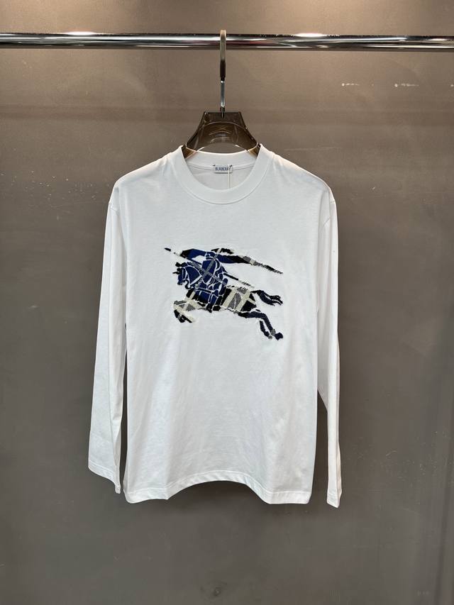 Bbr 牙刷绒战马刺绣长袖 甄选长绒棉纱，260G精纺高支重磅定织定染面料 颜色: 黑 白 码数:Xs-Xl