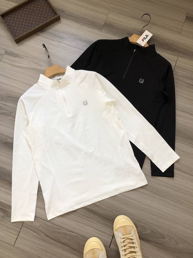F家 徽标Logo胶印 男款运动健身登山徒步半拉链长袖. 颜色：白色 黑色. 材质：氨纶锦纶混纺面料. 尺码：M L Xl 2Xl 3Xl. 工艺：胶印 立体剪