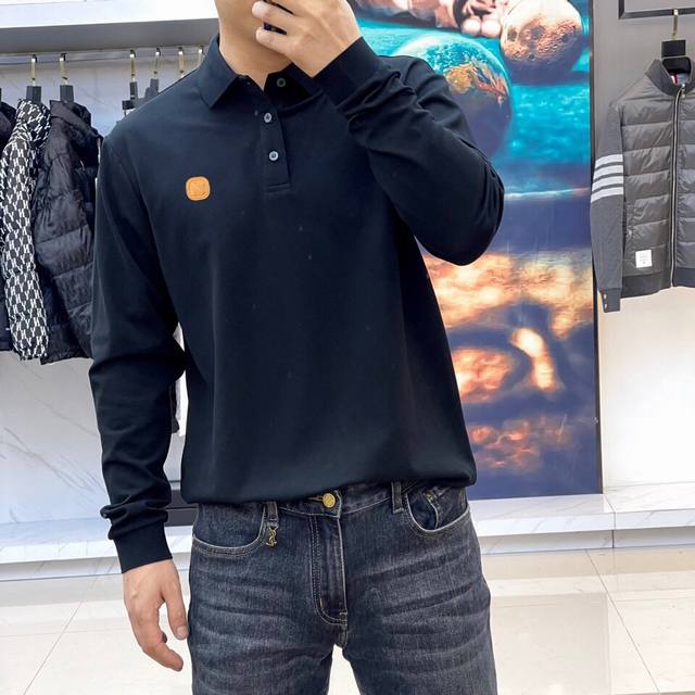 杰尼亚、Ss新品新品长袖Polo衫长袖T恤，客供高级进口成衣定织珠地面料，意大利老牌工坊成衣工序定织定染，极为奢华特殊的材质，面料属性皆为上乘，丝光工艺处理，面